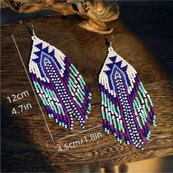 New Southwestern Boho Intricate Handmade Beaded Earrings - Picture 3 of 12